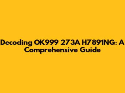 Decoding OK999 273A H7891NG: A Comprehensive Guide