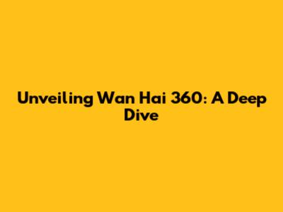 Unveiling Wan Hai 360: A Deep Dive