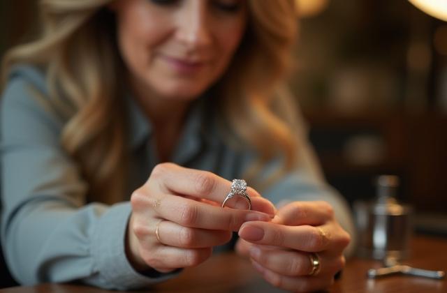 A certified jewelry appraiser meticulously inspecting a diamond ring with a loupe.